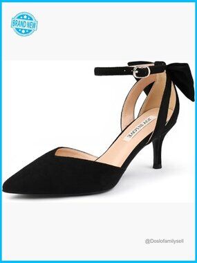 Kitten Bow Heels Closed Pointed Toe Ankle Strap Dress Shoes Pumps